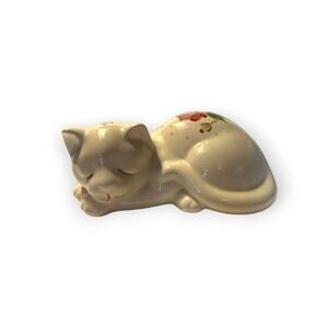 Vintage Ceramic Sleeping Cat -- Floral Design By Lasting Products Inc